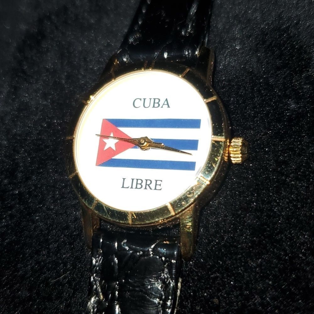 NEW Cuba Libre Cuban Flag Watch Wristwatch‎ Leather Croc Band Gold Case
